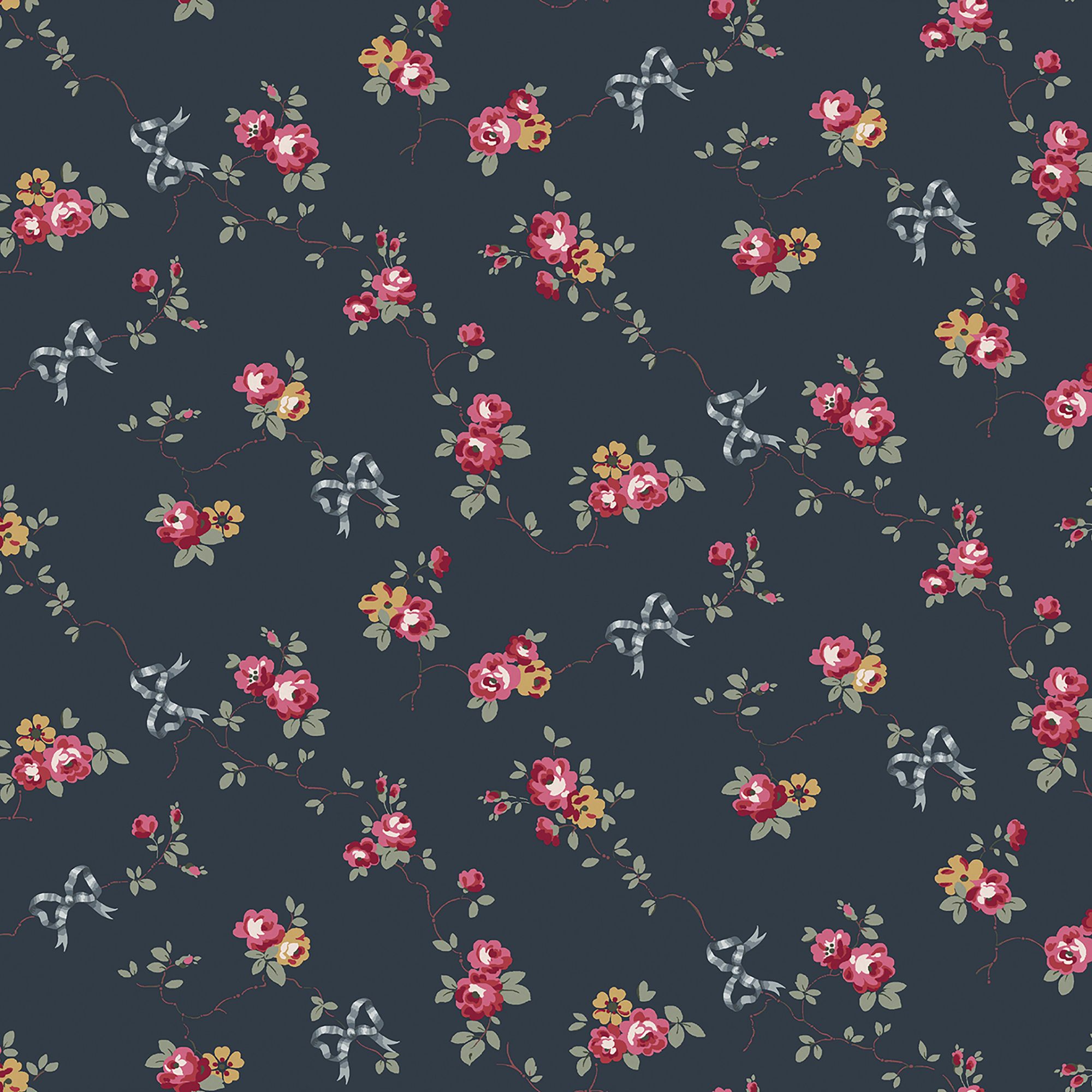 Cath Kidston Navy Rose & Bows Patterned Smooth Wallpaper
