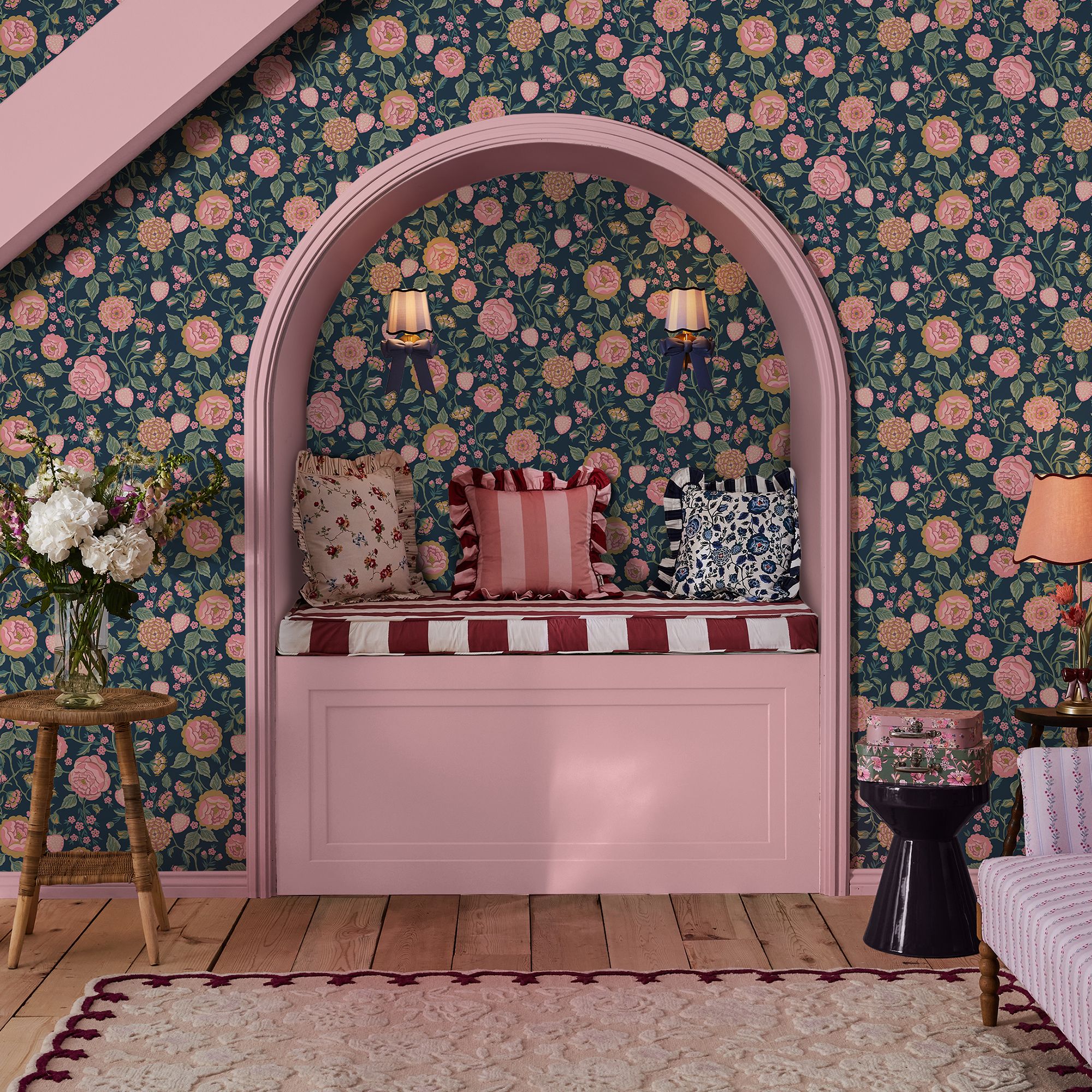 Cath Kidston Navy Strawberry Garden Smooth Wallpaper
