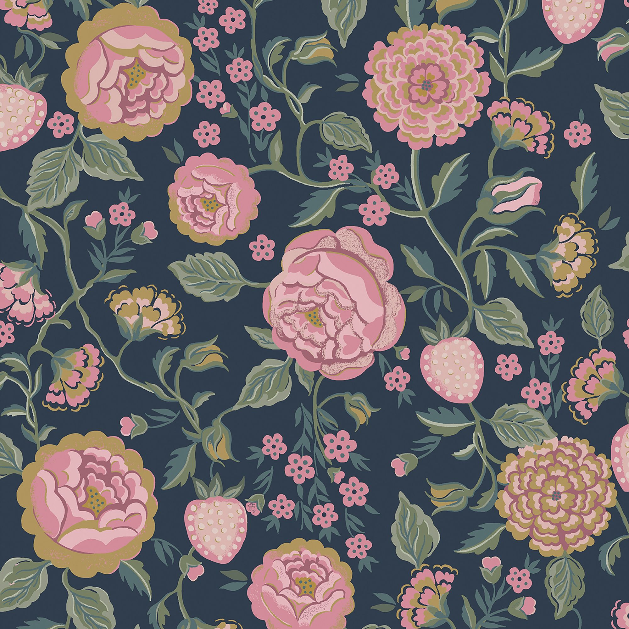 Cath Kidston Navy Strawberry Garden Smooth Wallpaper