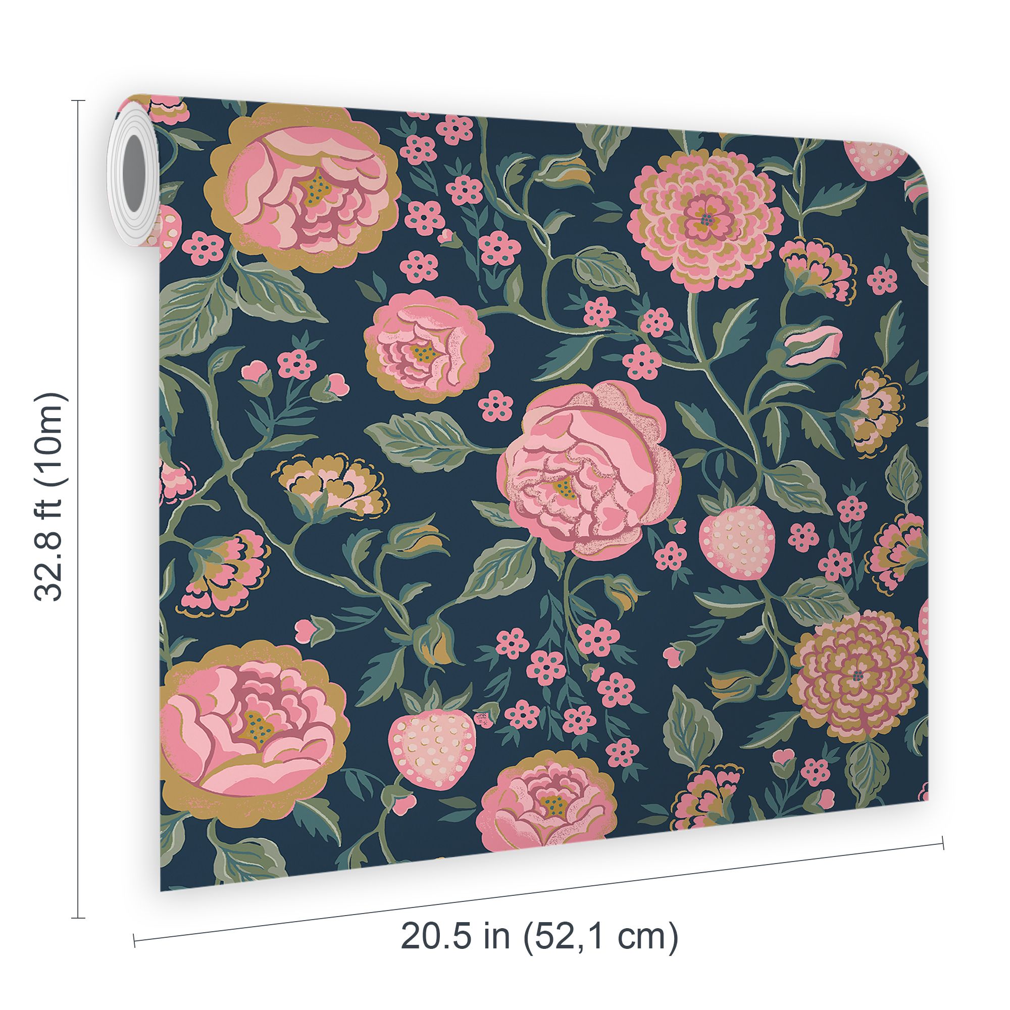 Cath Kidston Navy Strawberry Garden Smooth Wallpaper