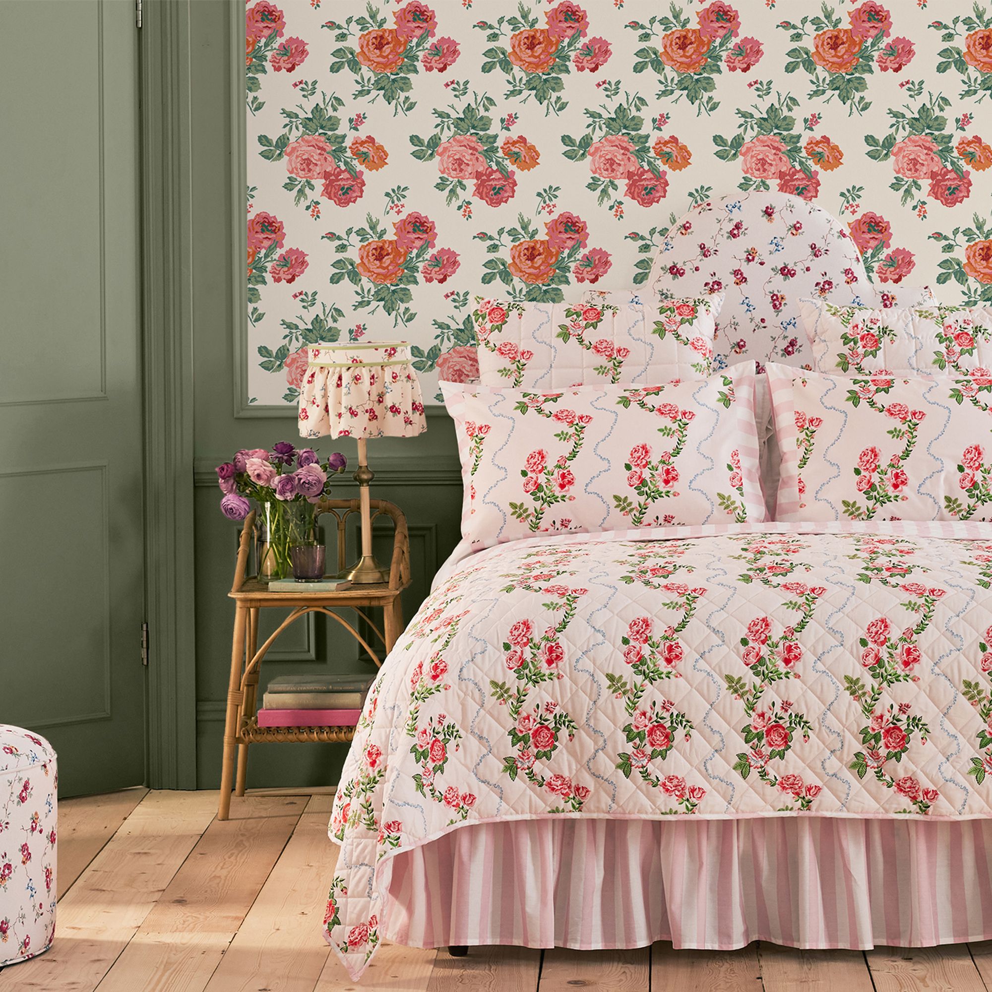 Cath Kidston Pink Blooms Archive Rose Smooth Wallpaper