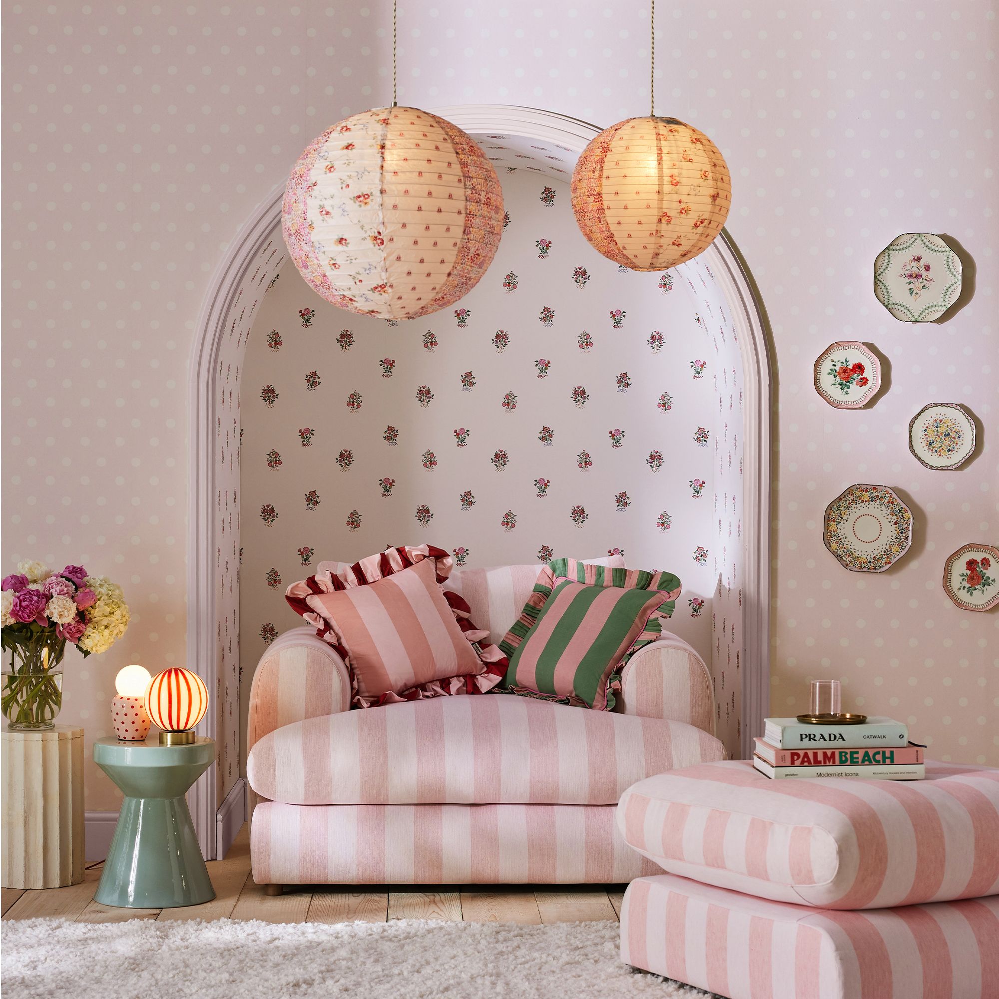 Cath Kidston Pink & Cream Button Spot Patterned Smooth Wallpaper