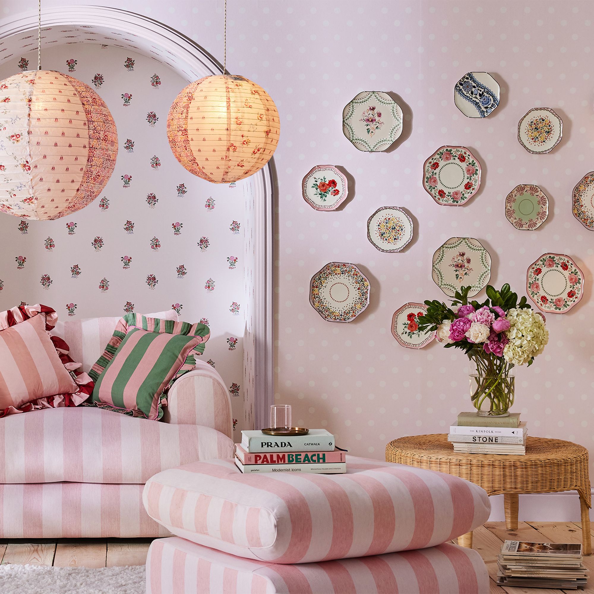 Cath Kidston Pink & Cream Button Spot Patterned Smooth Wallpaper