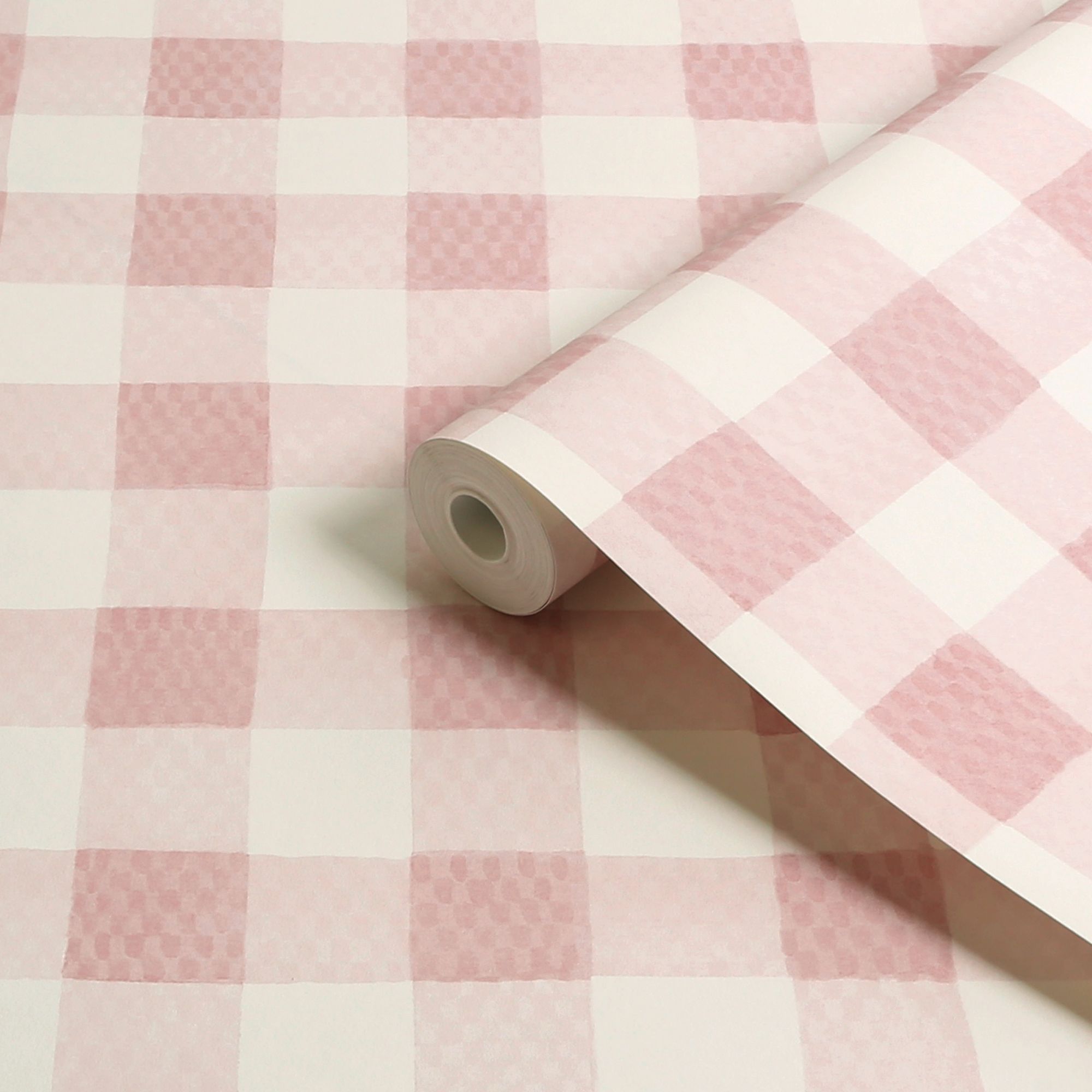 Cath Kidston Pink & Cream Painted Gingham Smooth Wallpaper