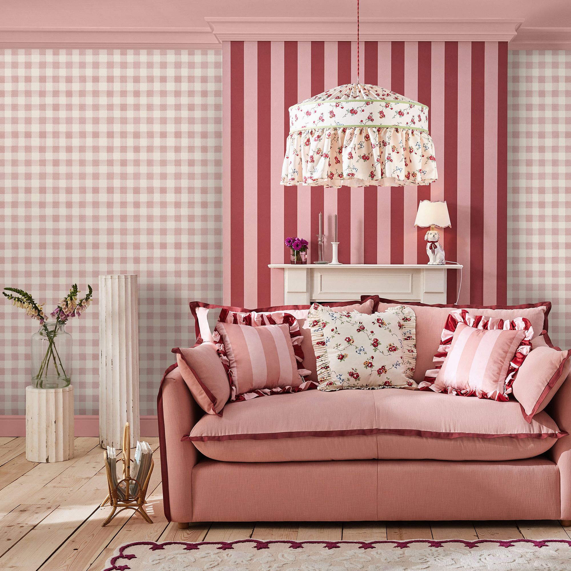 Cath Kidston Pink & Cream Painted Gingham Smooth Wallpaper