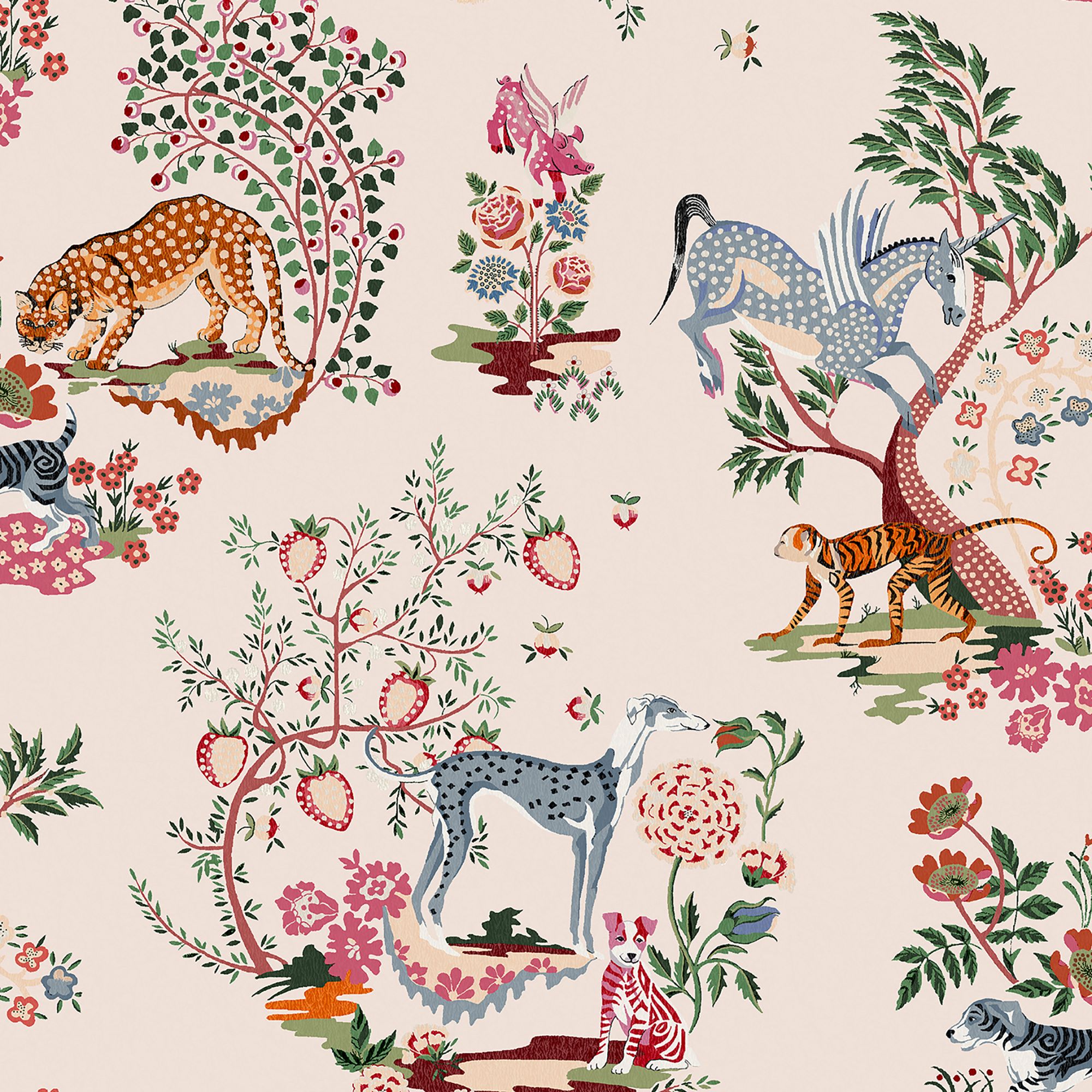 Cath Kidston Pink Painted Kingdom Smooth Wallpaper