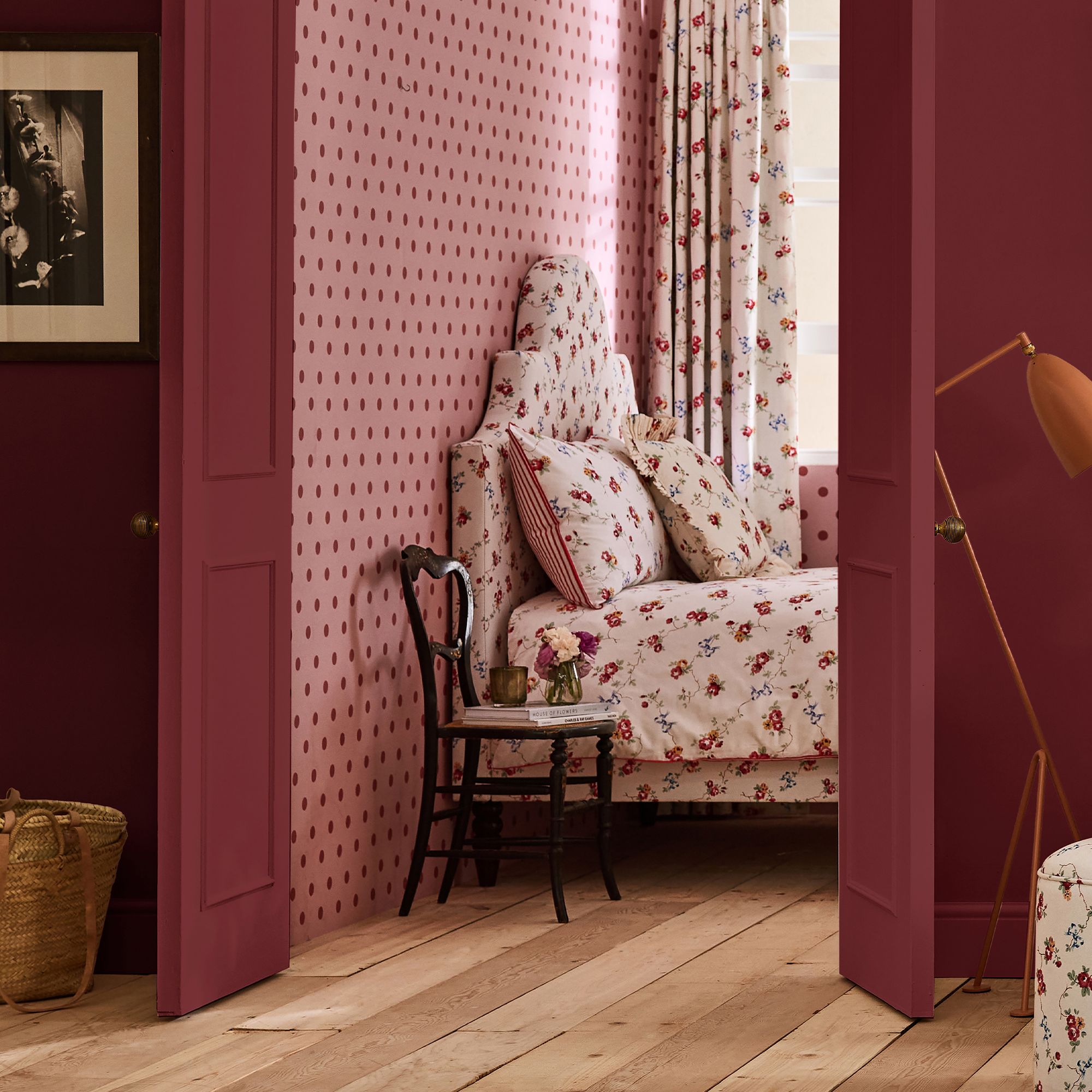 Cath Kidston Pink & Red Button Spot Smooth Wallpaper