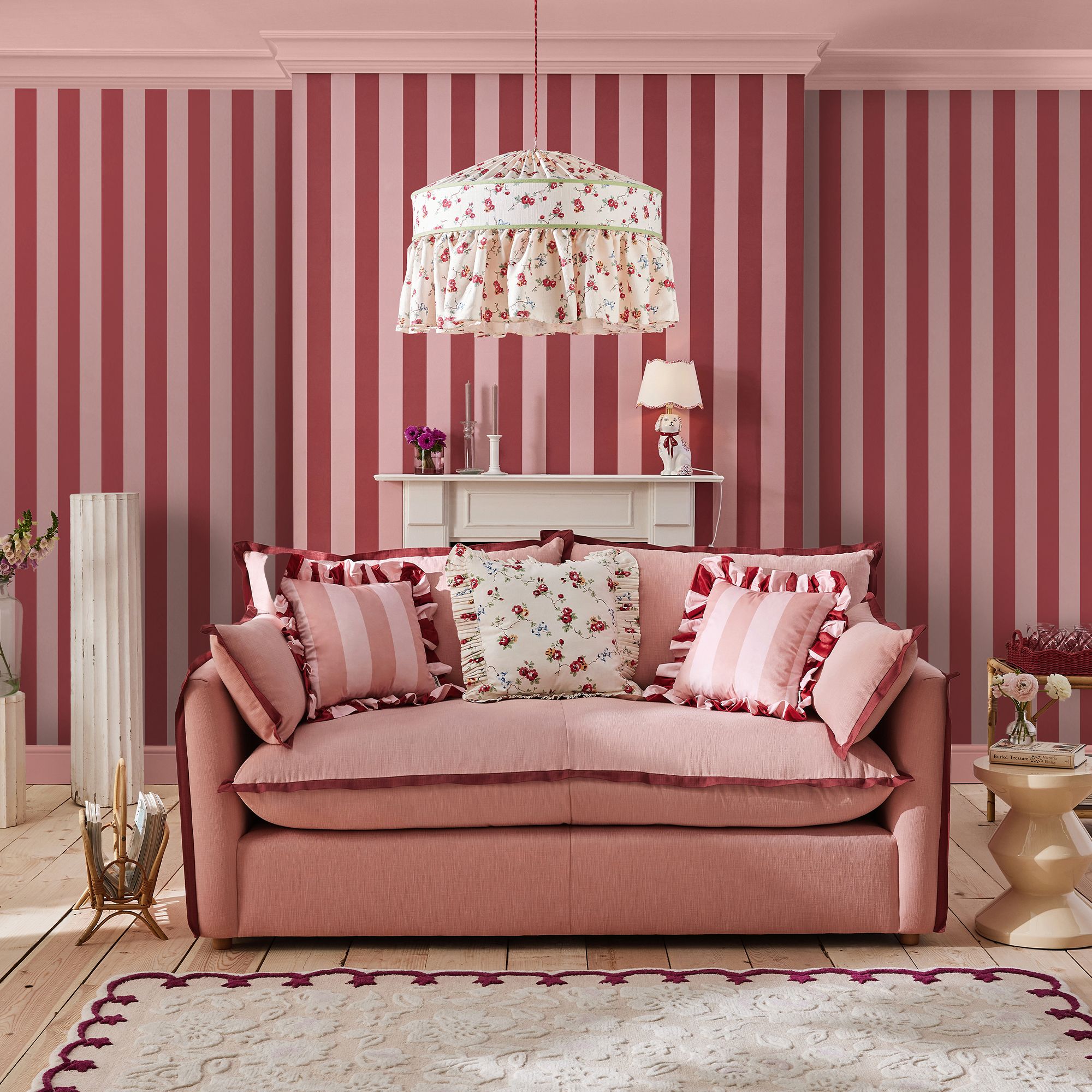 Cath Kidston Pink & Red Canopy Stripe Smooth Wallpaper