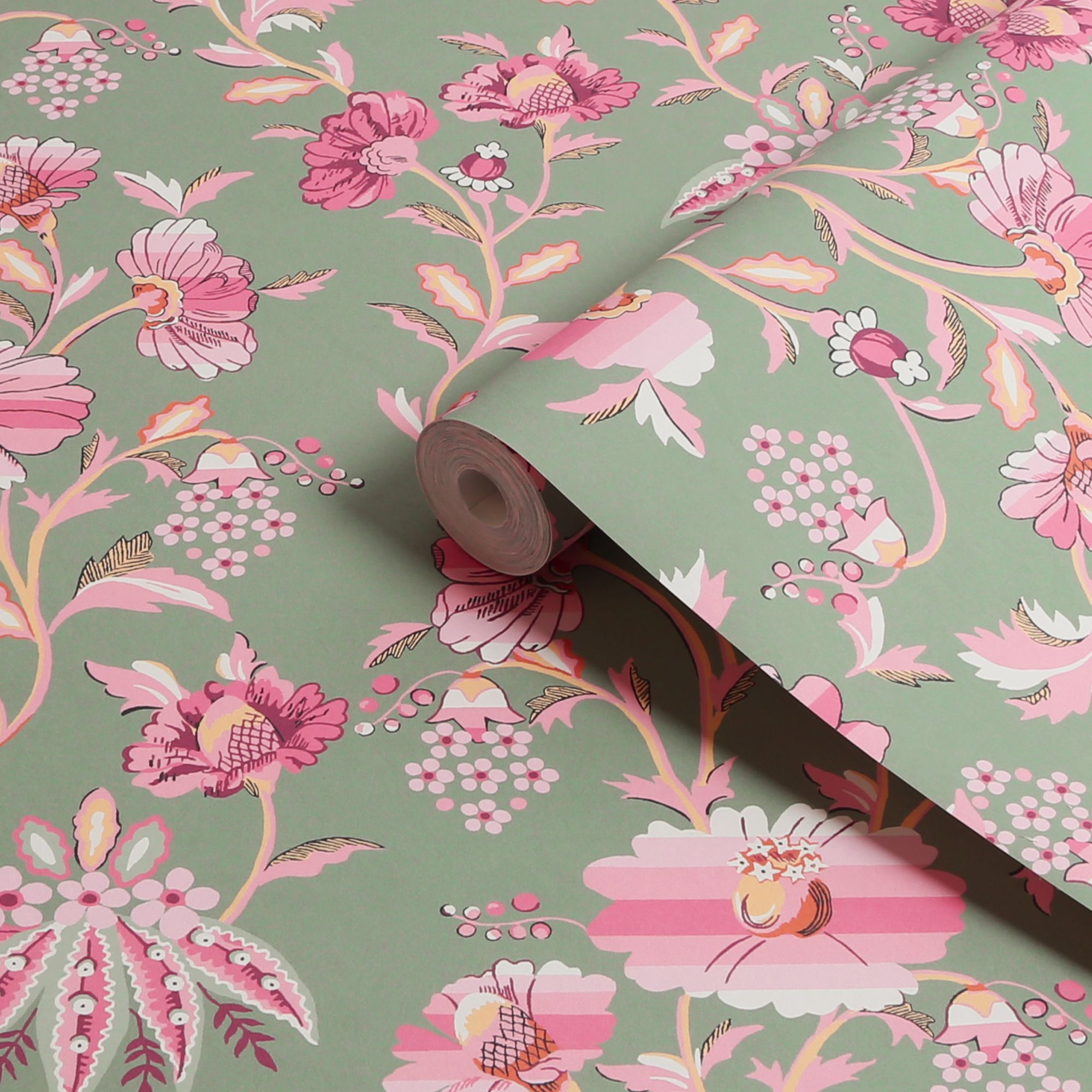 Cath Kidston Sage & Pink Friendship Garden Smooth Wallpaper