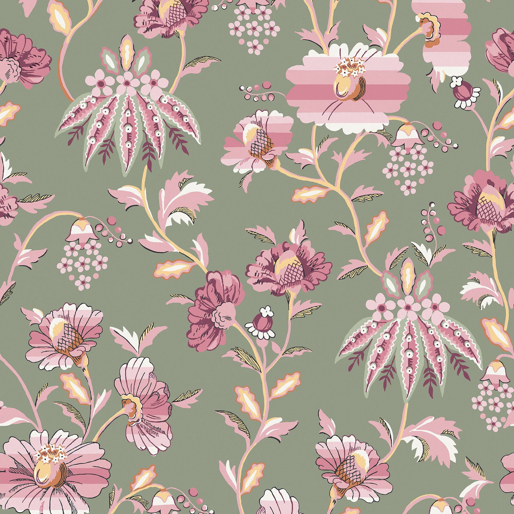 Cath Kidston Sage & Pink Friendship Garden Smooth Wallpaper
