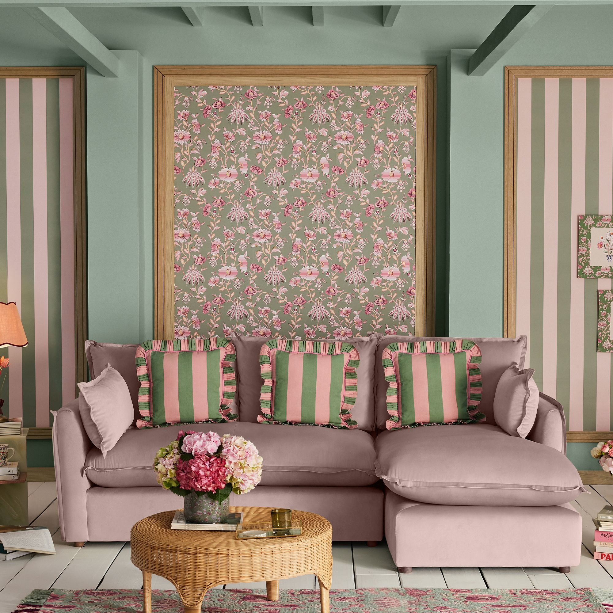 Cath Kidston Sage & Pink Friendship Garden Smooth Wallpaper