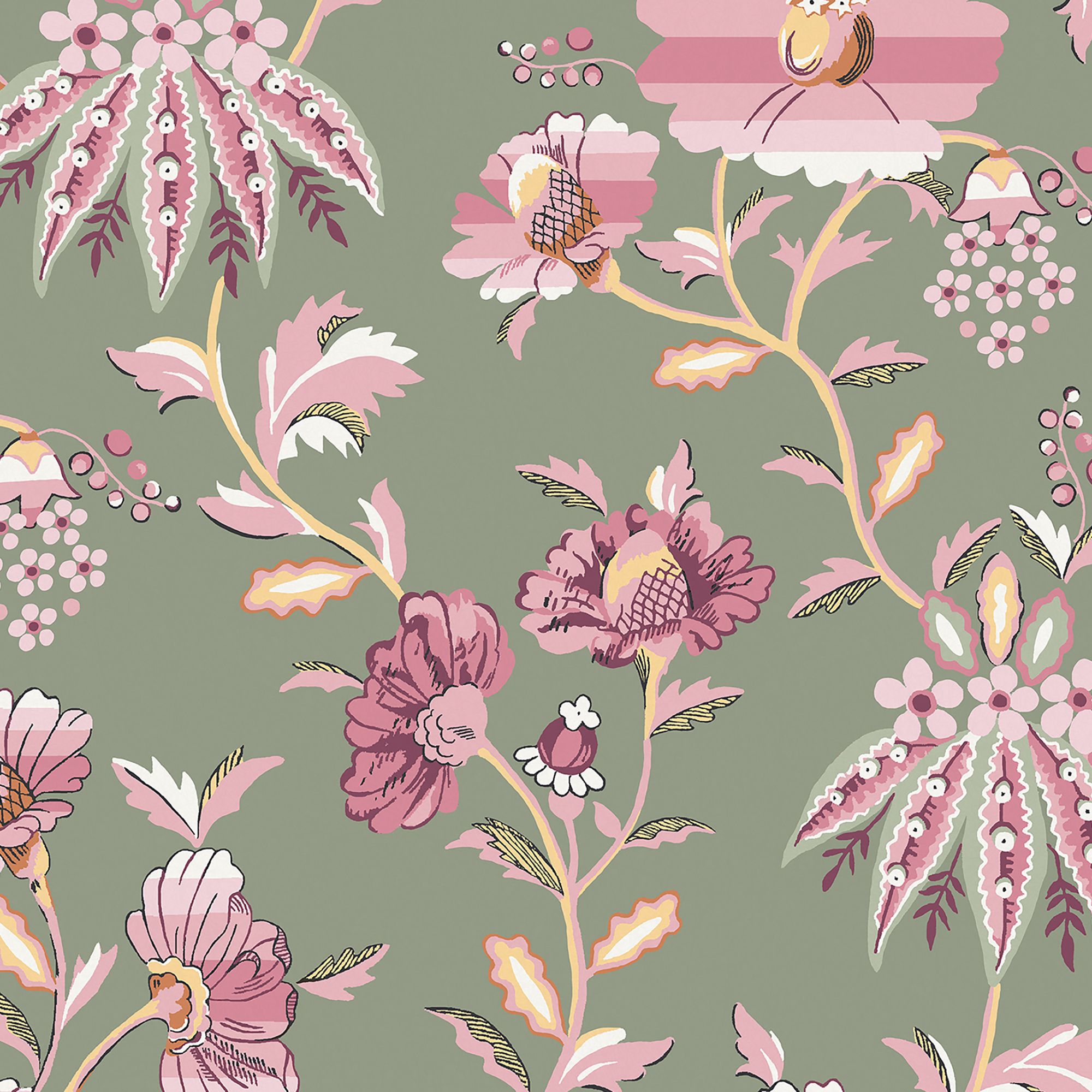 Cath Kidston Sage & Pink Friendship Garden Smooth Wallpaper