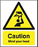 Caution. Mind your head Plastic Safety sign, (H)210mm