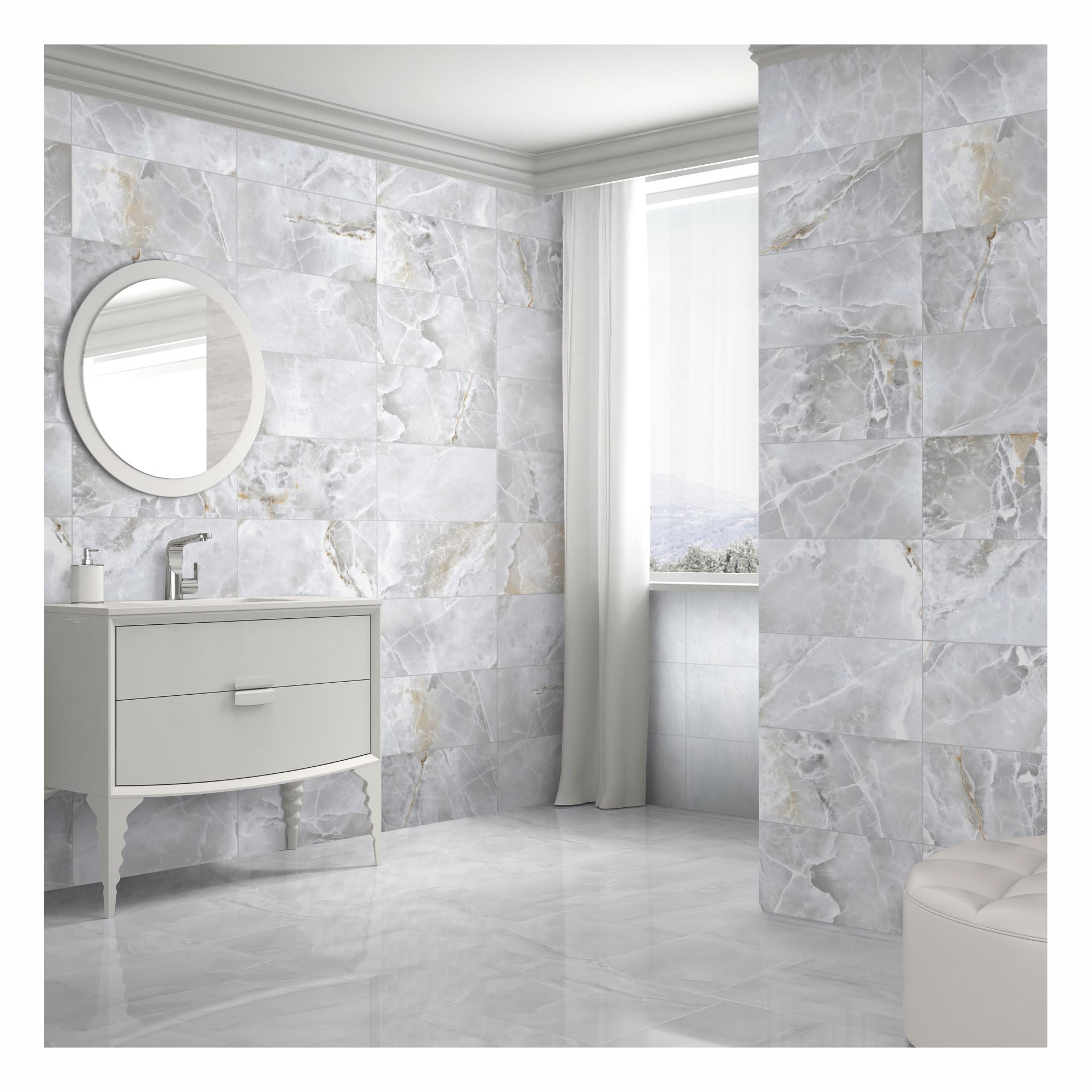 Cecina Grey Satin Marble effect Porcelain Wall & floor Tile, Pack of 5, (L)600mm (W)300mm