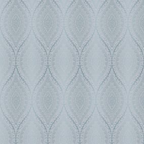 Celosi Blue Metallic effect Damask Textured Wallpaper Sample