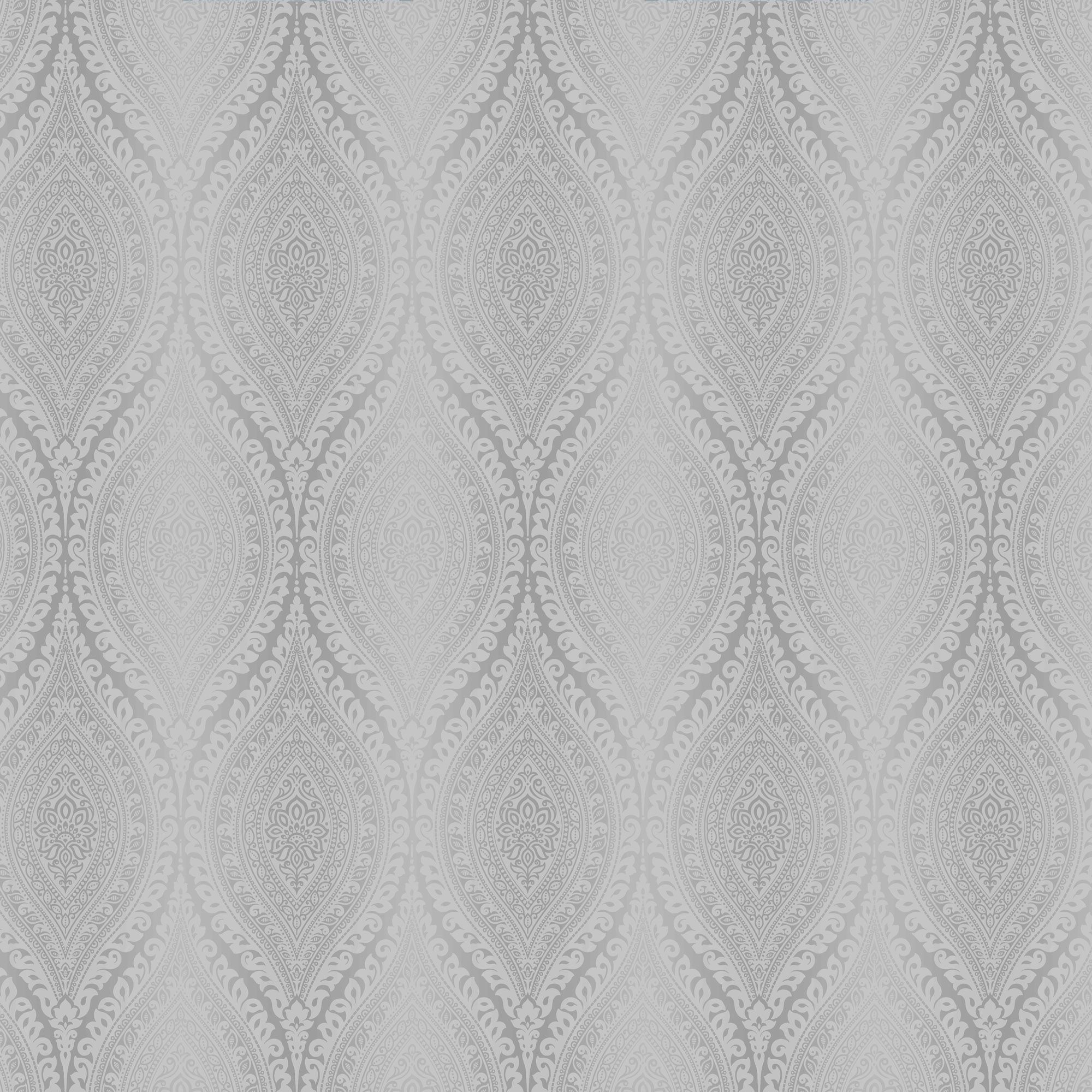 Celosi Grey Damask Metallic effect Textured Wallpaper Sample