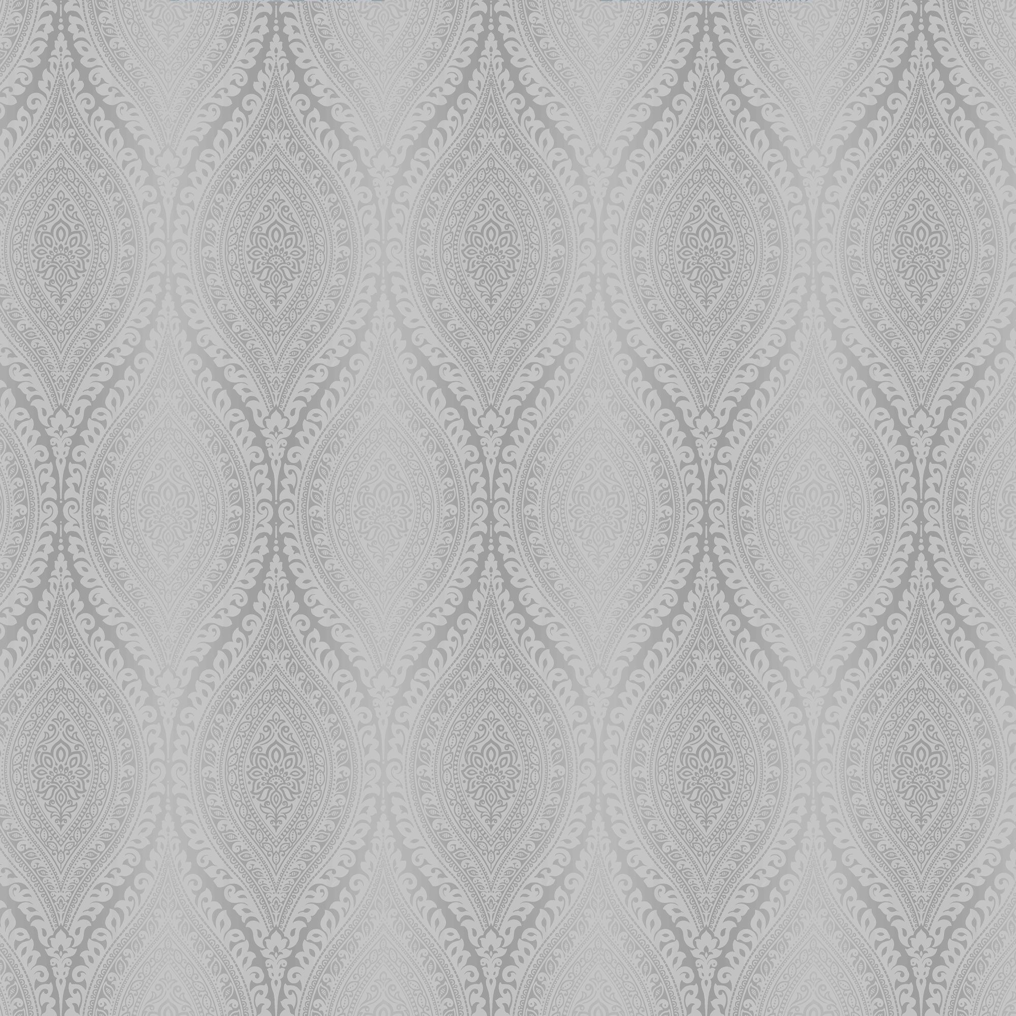 Celosi Grey Metallic effect Damask Textured Wallpaper Sample