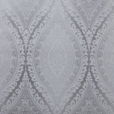 Celosi Grey Metallic effect Damask Textured Wallpaper
