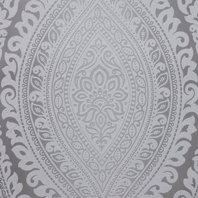Celosi Grey Metallic effect Damask Textured Wallpaper