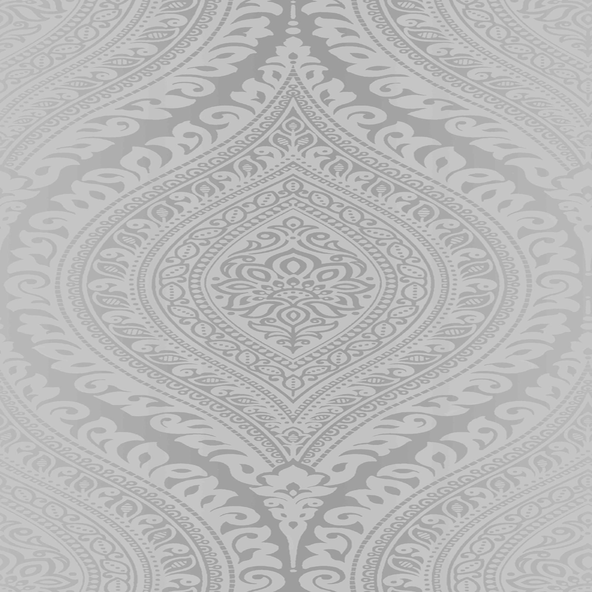 Celosi Grey Metallic effect Damask Textured Wallpaper