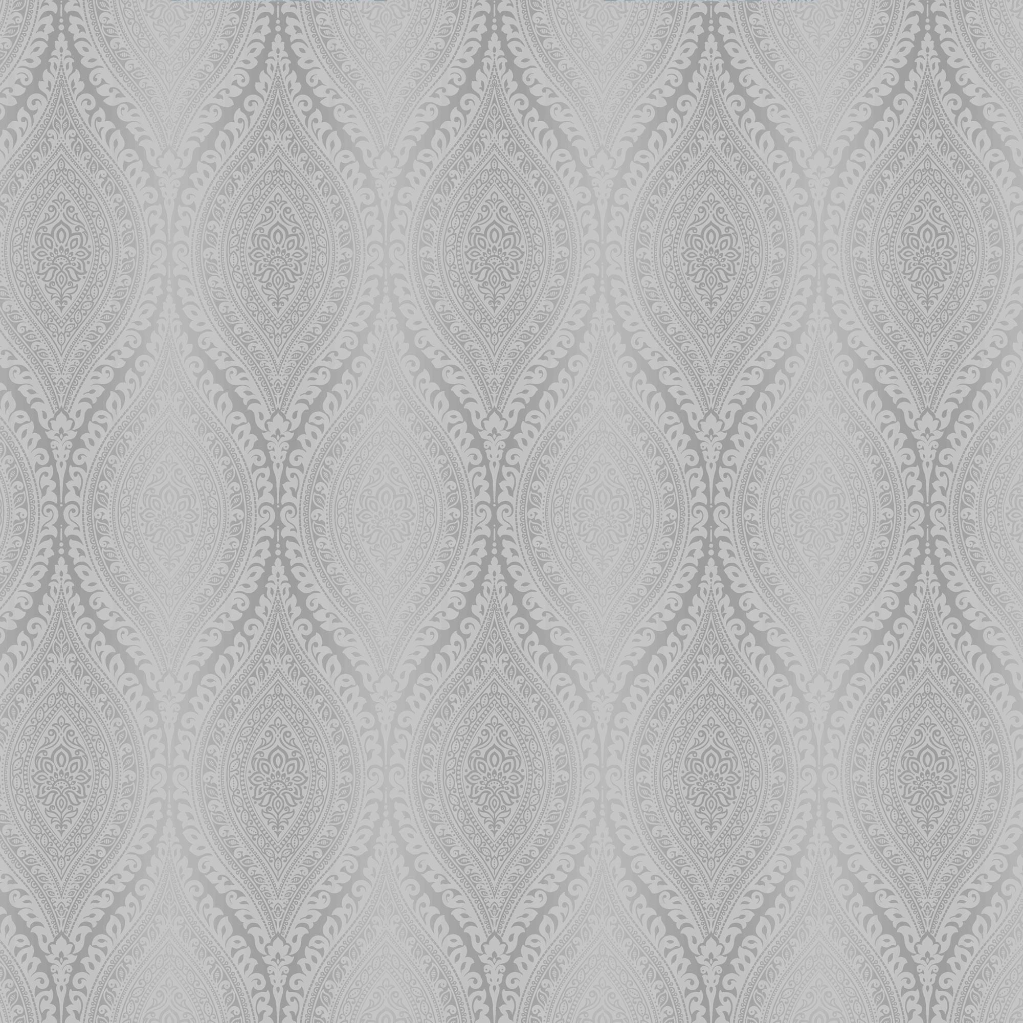 Celosi Grey Metallic effect Damask Textured Wallpaper