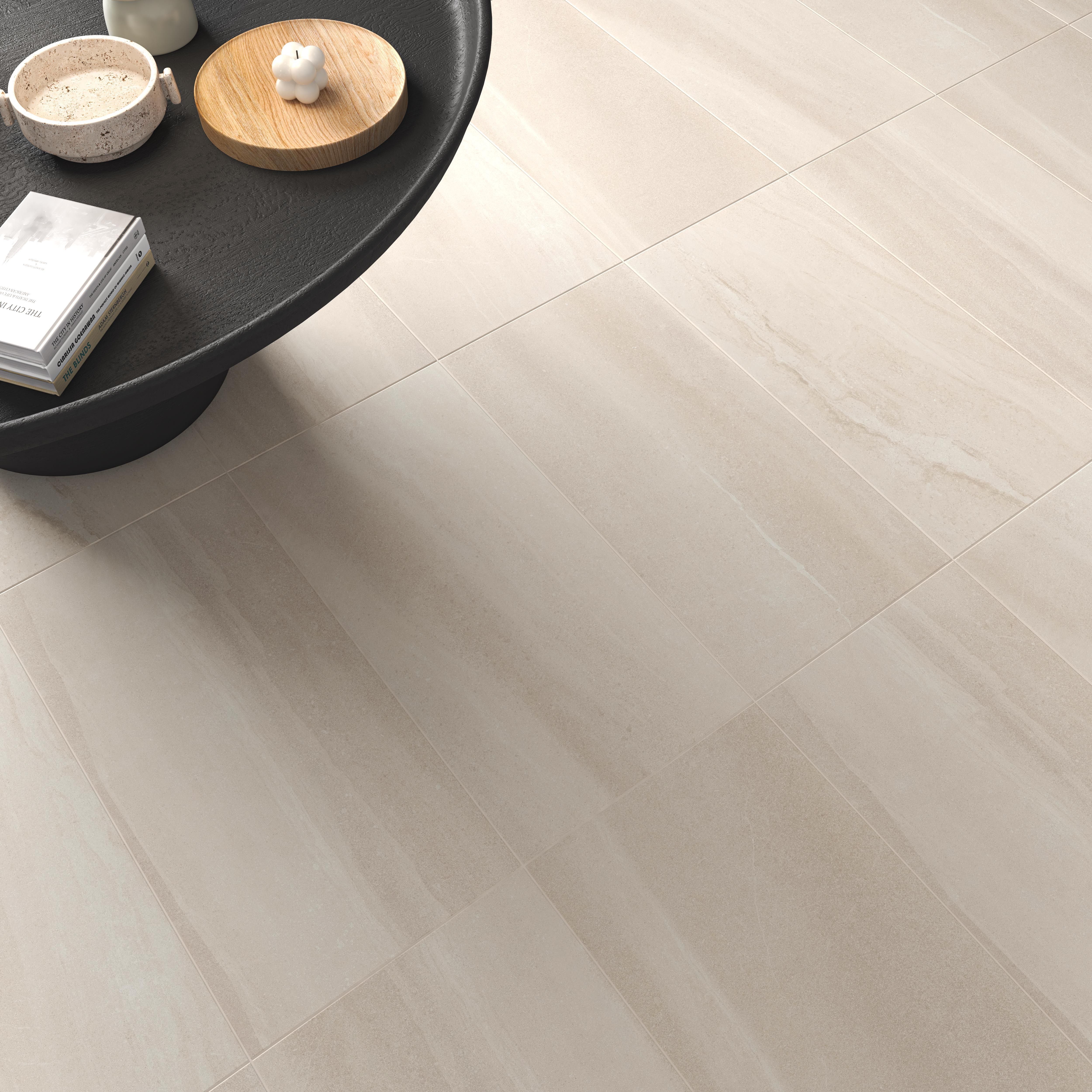 Ceramica White Matt Stone effect Stone effect Porcelain Indoor Wall & floor Tile, Pack of 6, (L)600mm (W)300mm