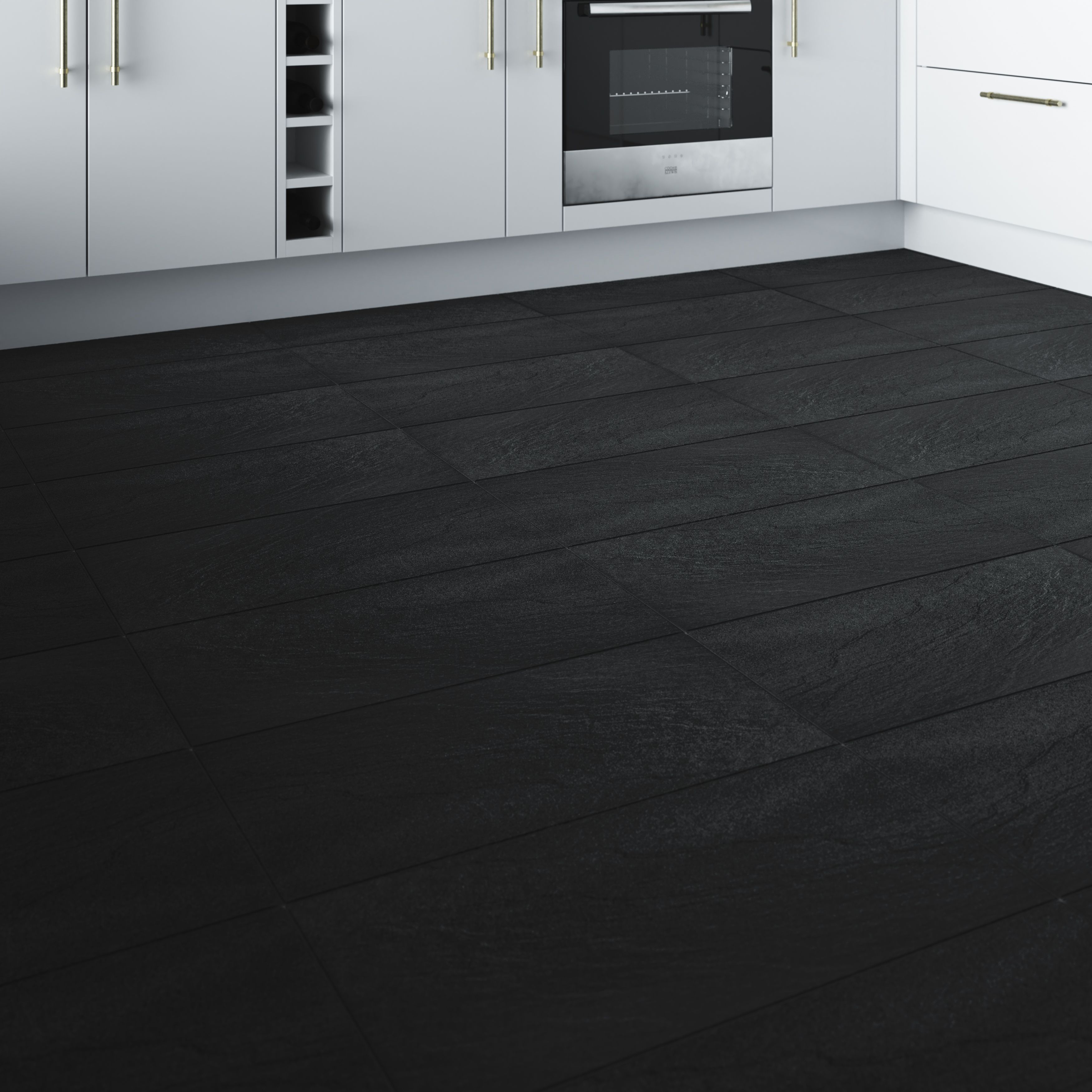 Chambly Black Matt Stone effect Porcelain Wall & floor Tile, Pack of 7, (L)600mm (W)300mm