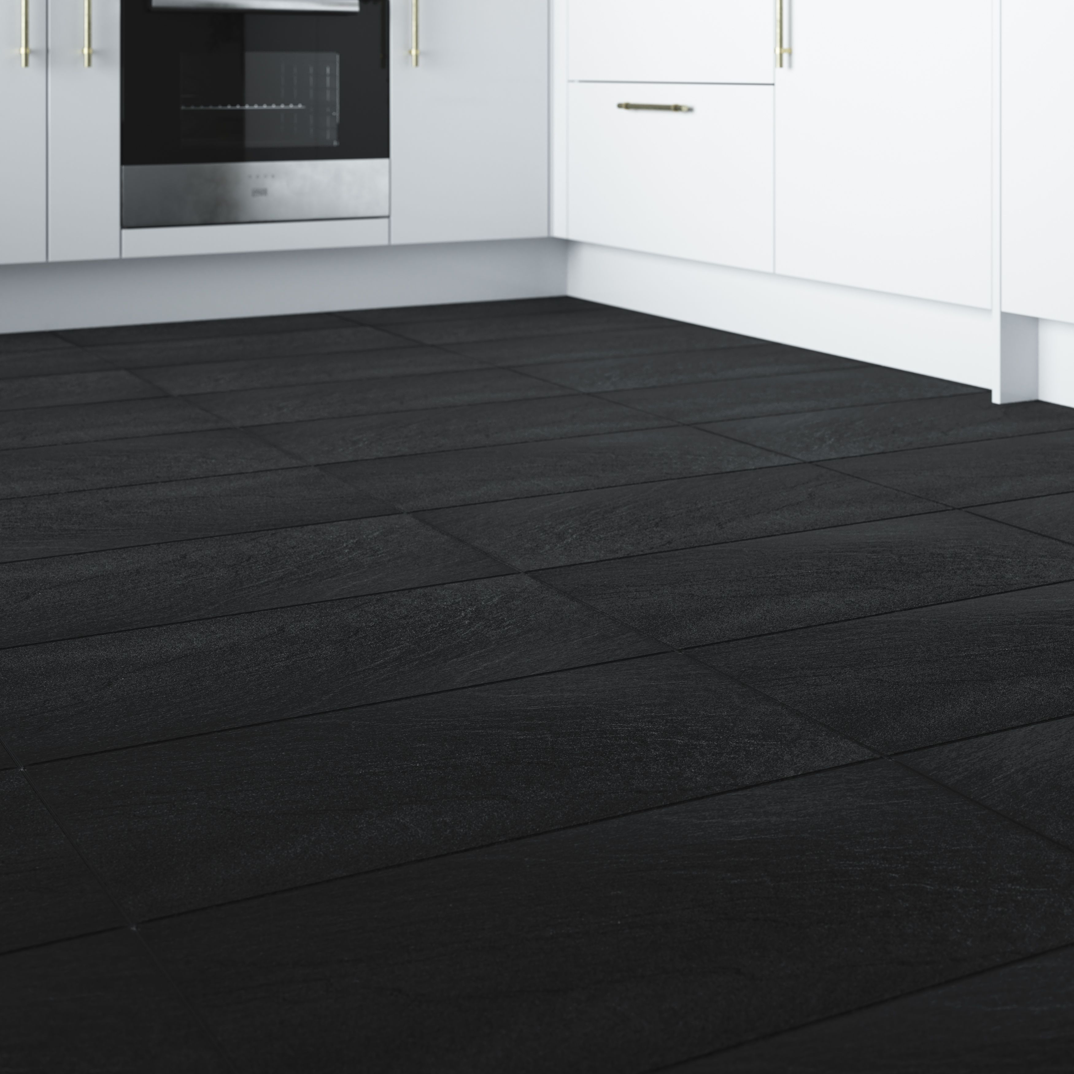 Chambly Black Matt Stone effect Porcelain Wall & floor Tile, Pack of 7, (L)600mm (W)300mm