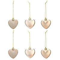 Champagne Pearlescent effect Plastic Heart Decoration, Pack of 6
