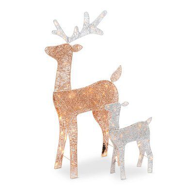 Champagne & silver effect Glitter effect Reindeer Adult & Baby LED Electrical christmas decoration