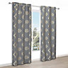 Chassidy Grey Geometric Lined Eyelet Curtains (W)228cm (L)228cm, Pair