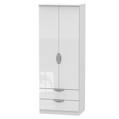 Chelsea Contemporary Gloss white 2 Drawer Tall Double Wardrobe (H)1970mm (W)740mm (D)530mm
