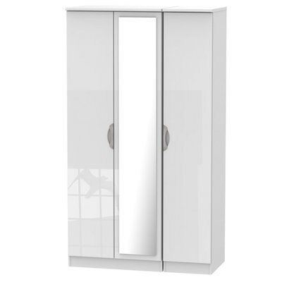 Chelsea Ready assembled Contemporary Gloss white Tall Triple with mirror Wardrobe (H)1970mm (W)1110mm (D)530mm