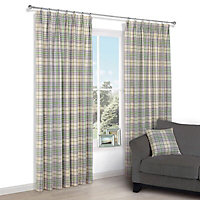 Christel Green & lilac Check Lined Pencil pleat Curtains (W)117cm (L)137cm, Pair