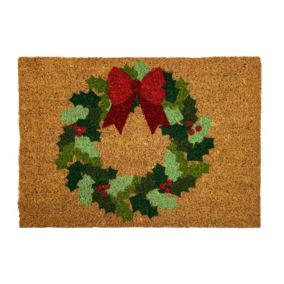 Christmas Multicolour Wreath Door mat, 57cm x 40cm