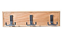 Chrome effect Oak Raised edge 3 Hook rail, (L)420mm (H)15mm