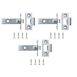 Chrome-plated Chrome effect Metal Tubular Mortice latch, Pack of 3