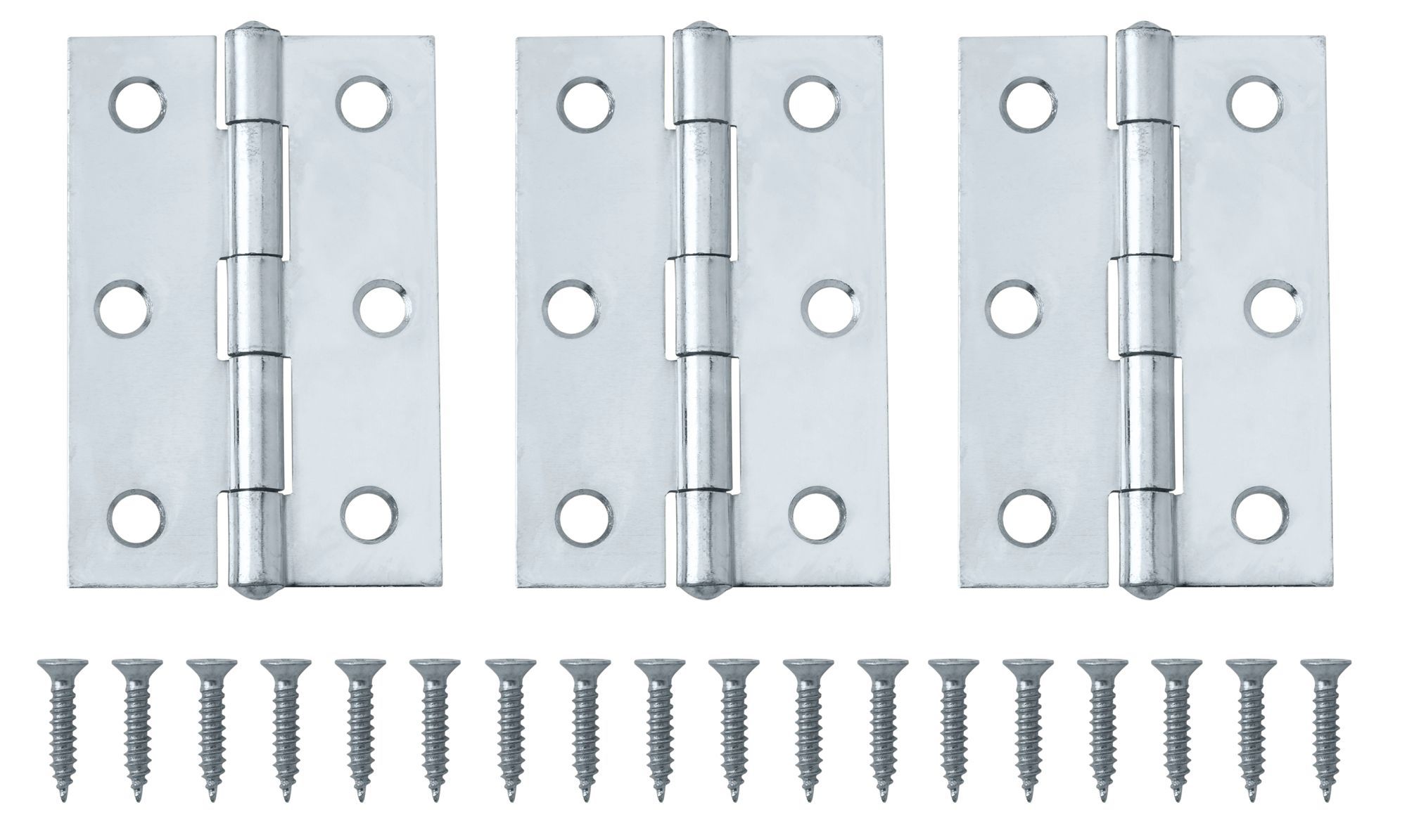 Chrome-plated Metal Butt Door hinge N166 (L)75mm, Pack of 3