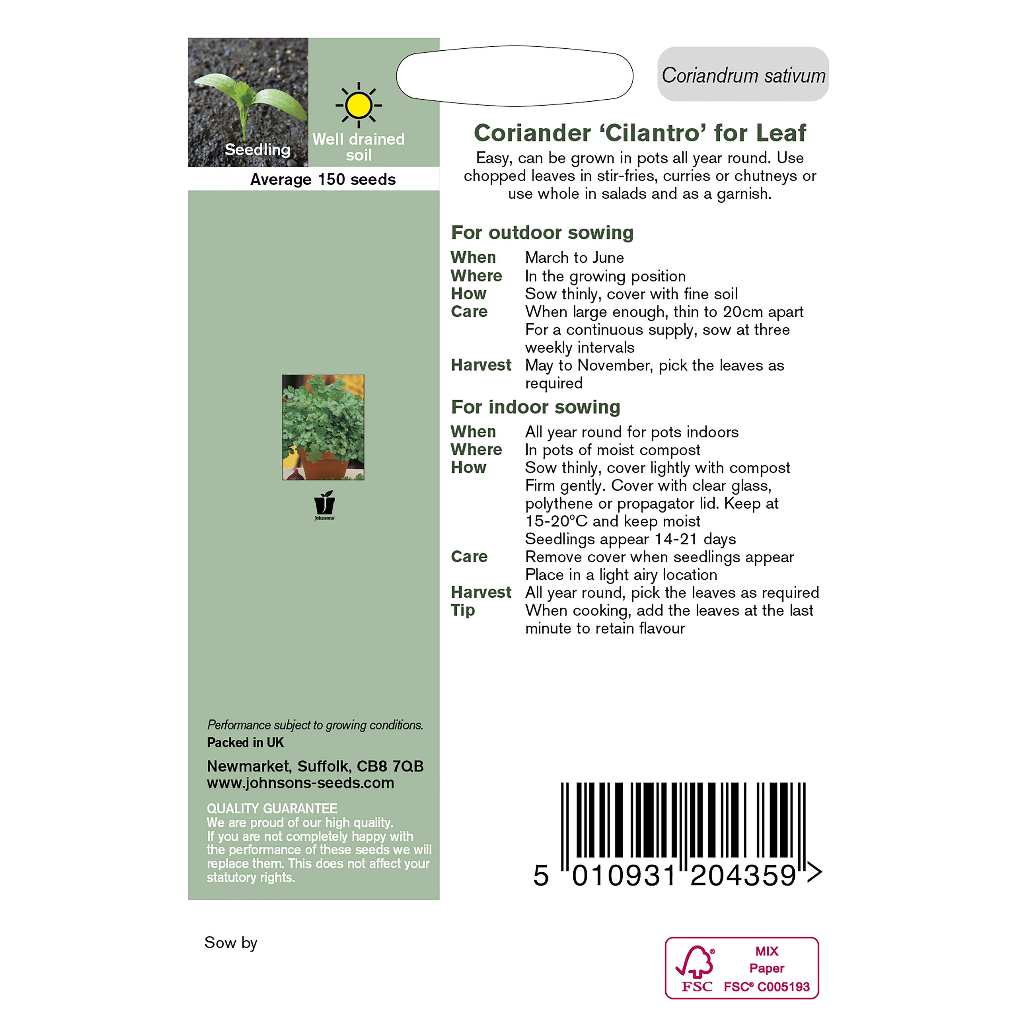 Cilantro for Leaf Coriander Seed