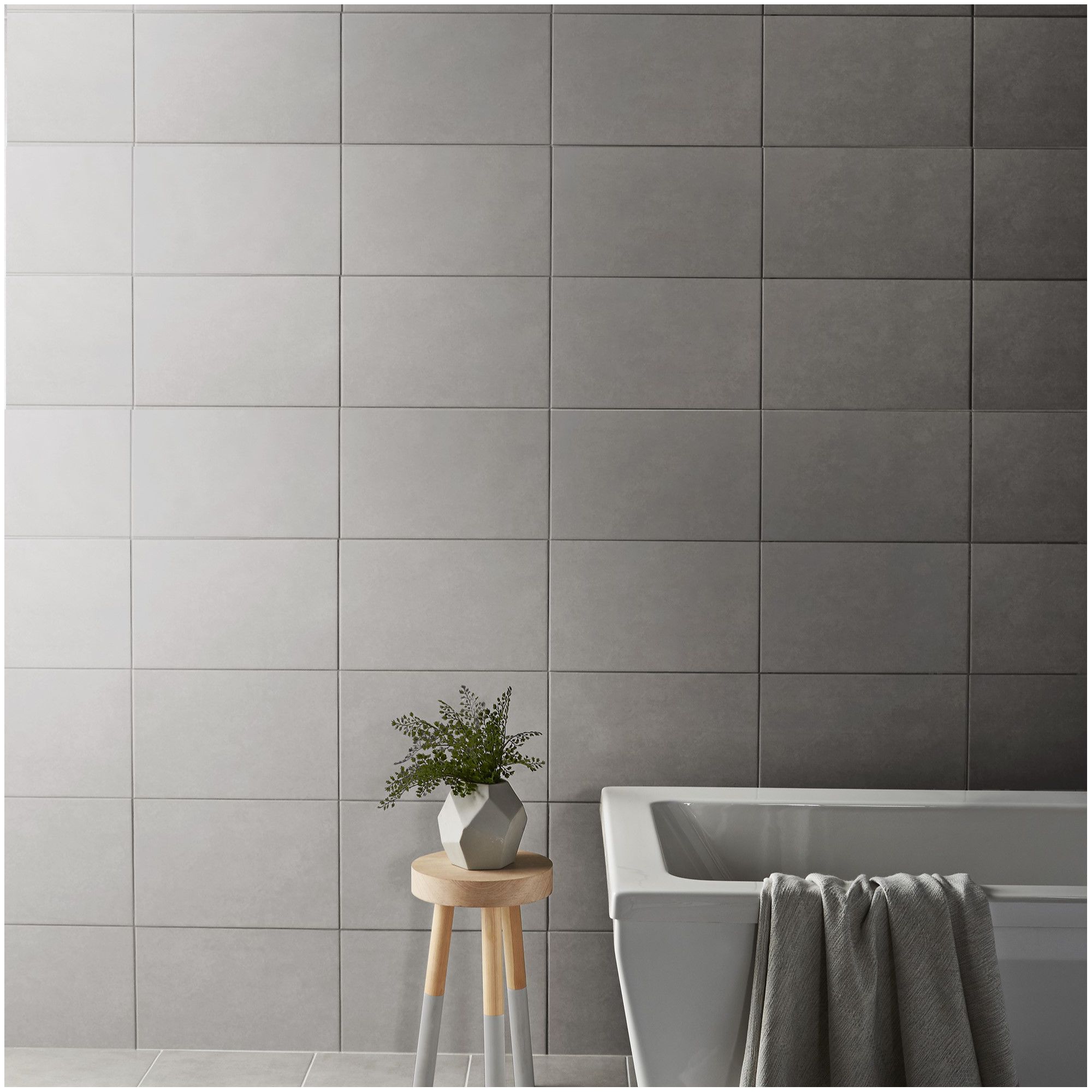 Cimenti Grey Matt Flat Ceramic Wall Tile, Pack of 10, (L)402.4mm (W)251.6mm