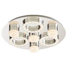 Circus Round Brushed Metal & plastic Chrome effect LED Ceiling light