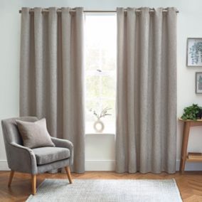 Clara Natural Woven Lined Eyelet Curtains (W)117cm (L)137cm, Pair