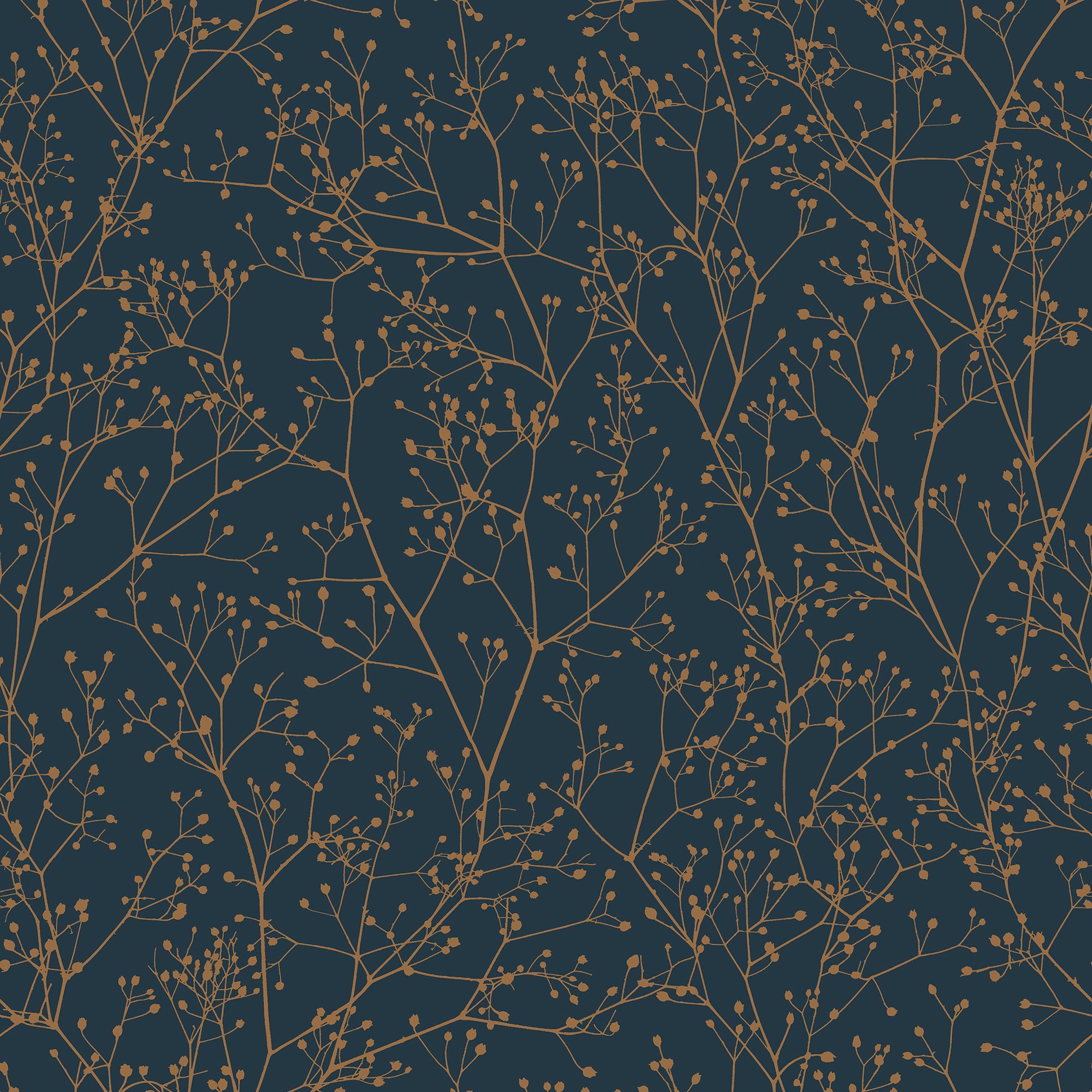 Clarissa Hulse Gypsophila Midnight & Copper effect Smooth Wallpaper