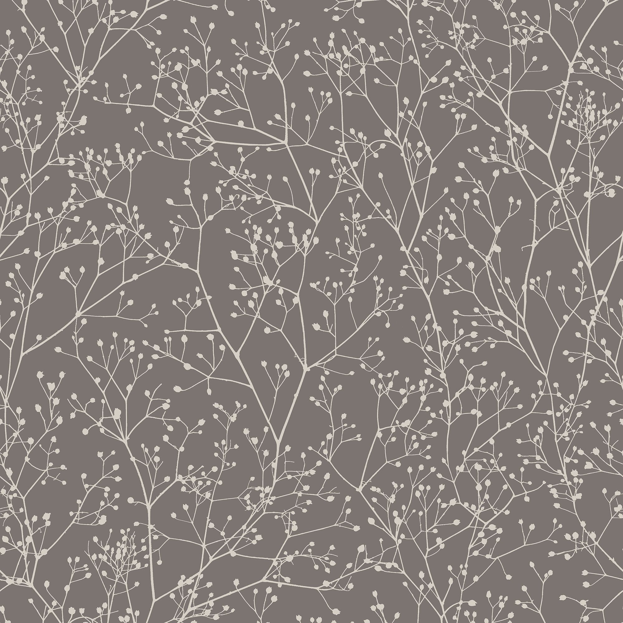 Clarissa Hulse Gypsophila Mocha & Silver effect Smooth Wallpaper