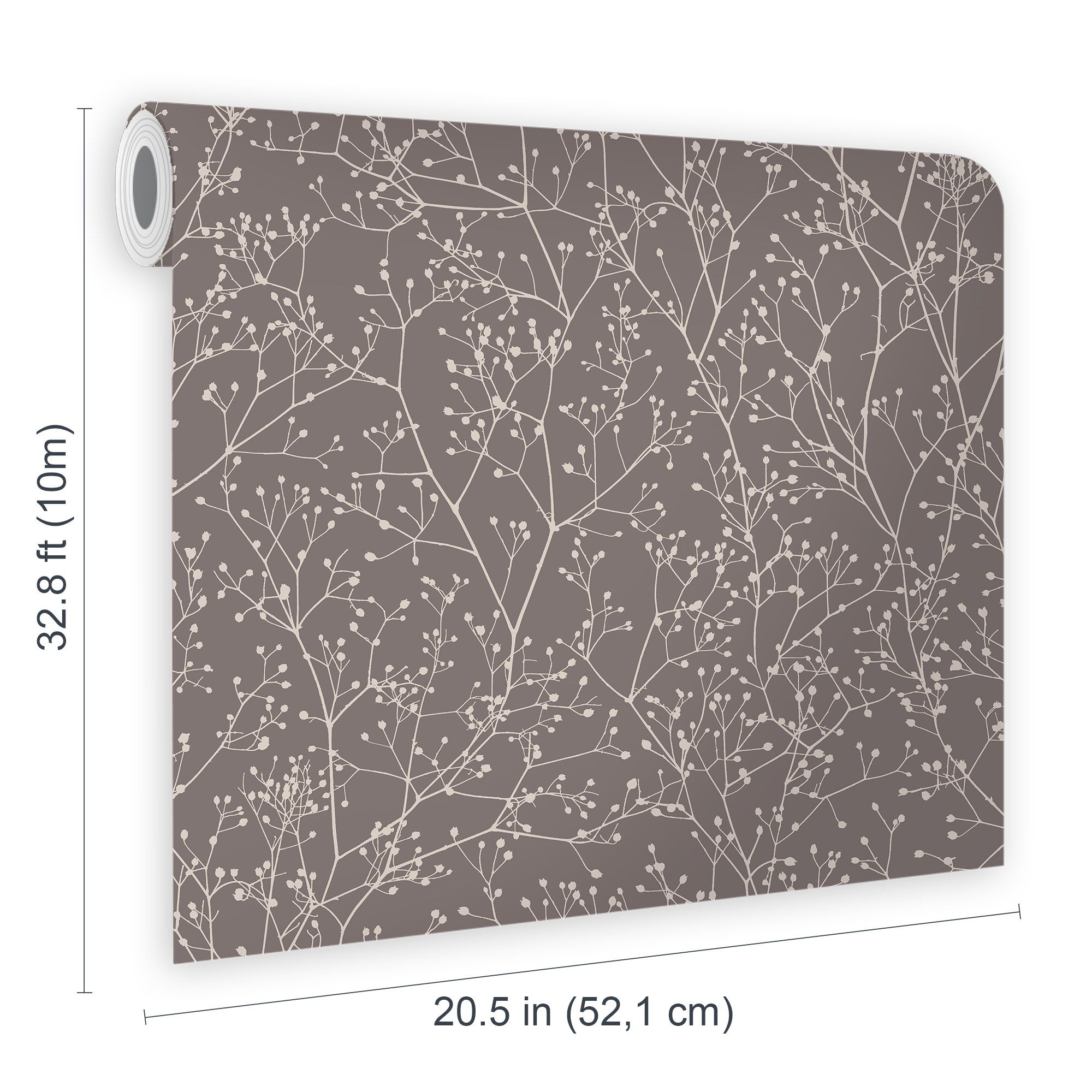 Clarissa Hulse Gypsophila Mocha & Silver effect Smooth Wallpaper