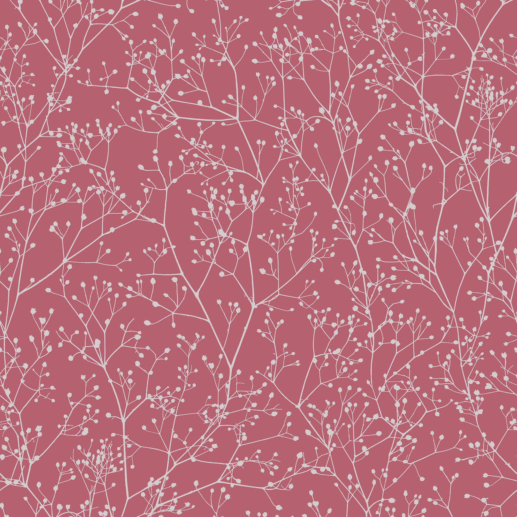 Clarissa Hulse Gypsophila Raspberry & Silver effect Smooth Wallpaper