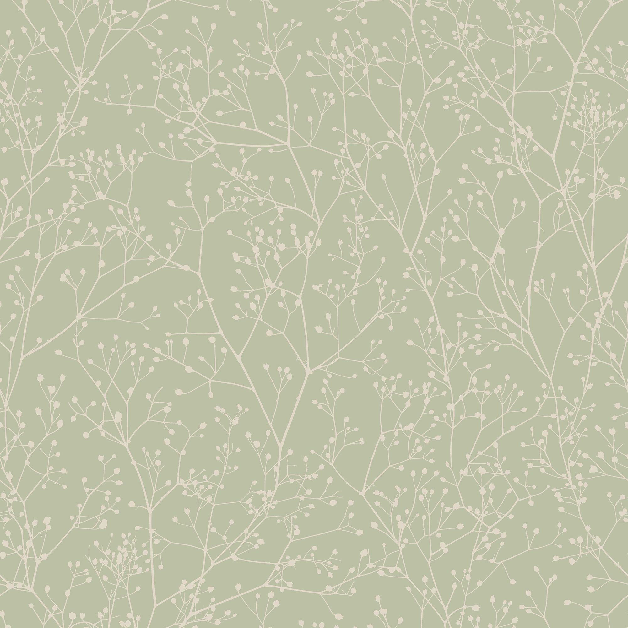 Clarissa Hulse Gypsophila Spring Green & Silver effect Smooth Wallpaper