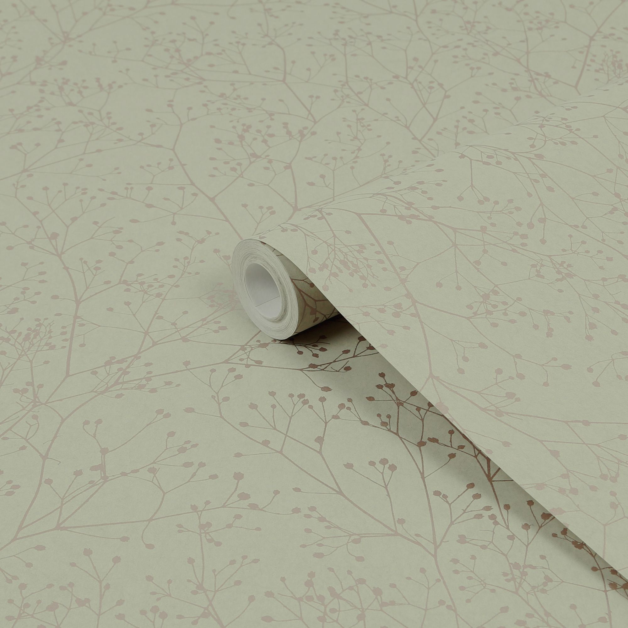 Clarissa Hulse Gypsophila Spring Green & Silver effect Smooth Wallpaper