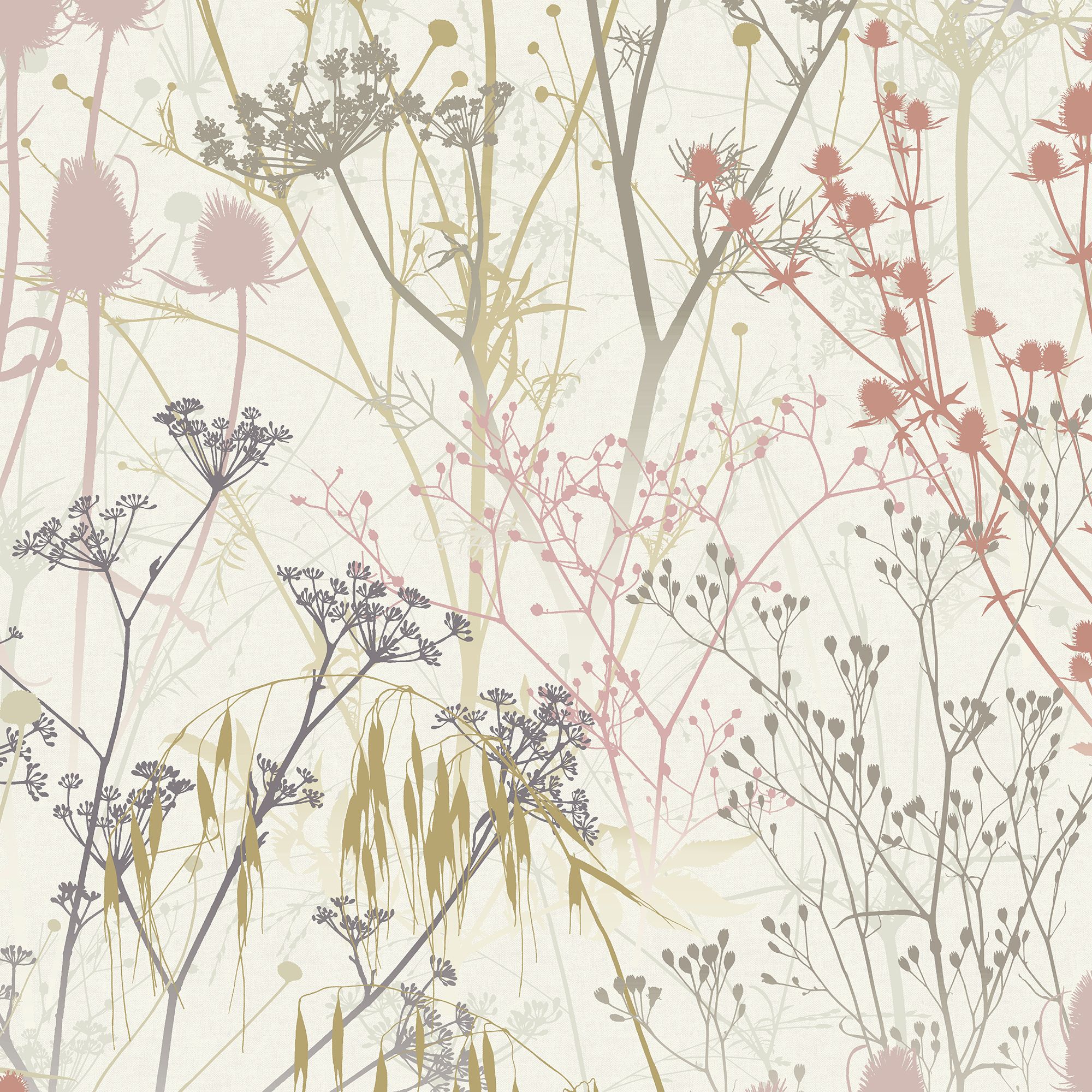 Clarissa Hulse Summer Border Cream, Pink & Purple Smooth Wallpaper