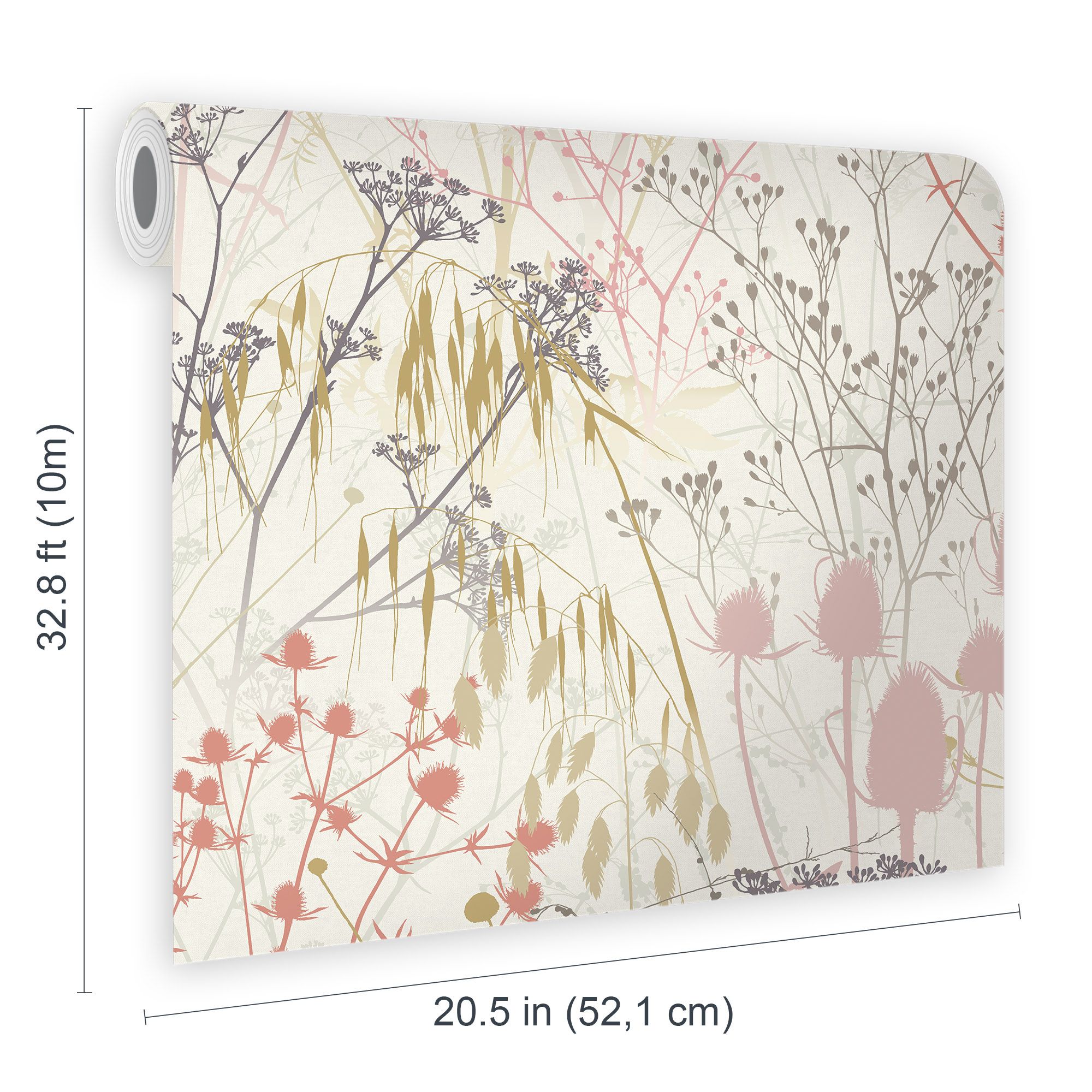 Clarissa Hulse Summer Border Cream, Pink & Purple Smooth Wallpaper